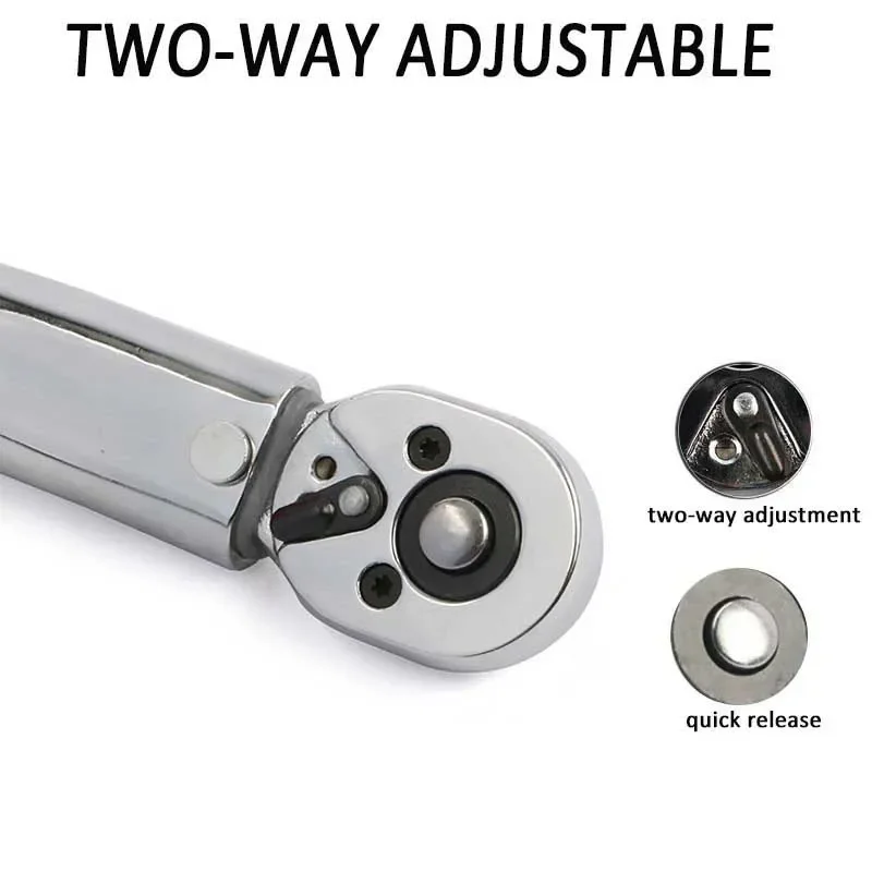 Two-way Ratchet Preset Torque Wrench 2-210N.m Square Head Wrench 1/4 3/8 1/2 Inch Bicycle Motorcycle Car Hand Tools and Adapters