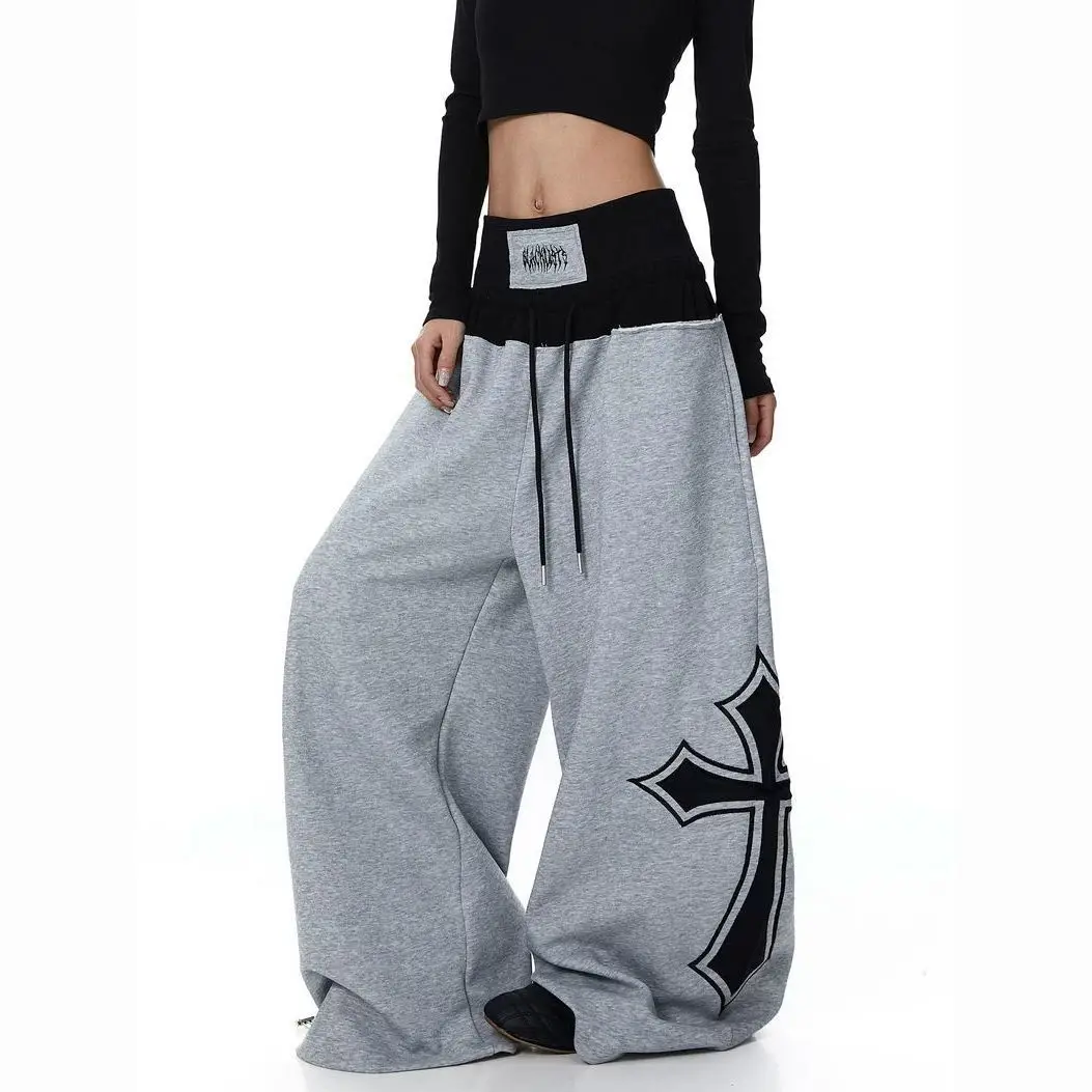 American high street color blocking cross jazz dancer summer hip-hop slimming leg covering drape pants Y2K American street life