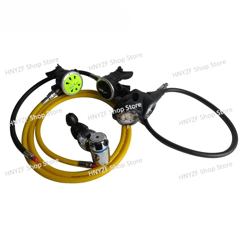 Scuba diving regulator set, including two and two stage heads, triple table 56cm 2.1m pipe throat