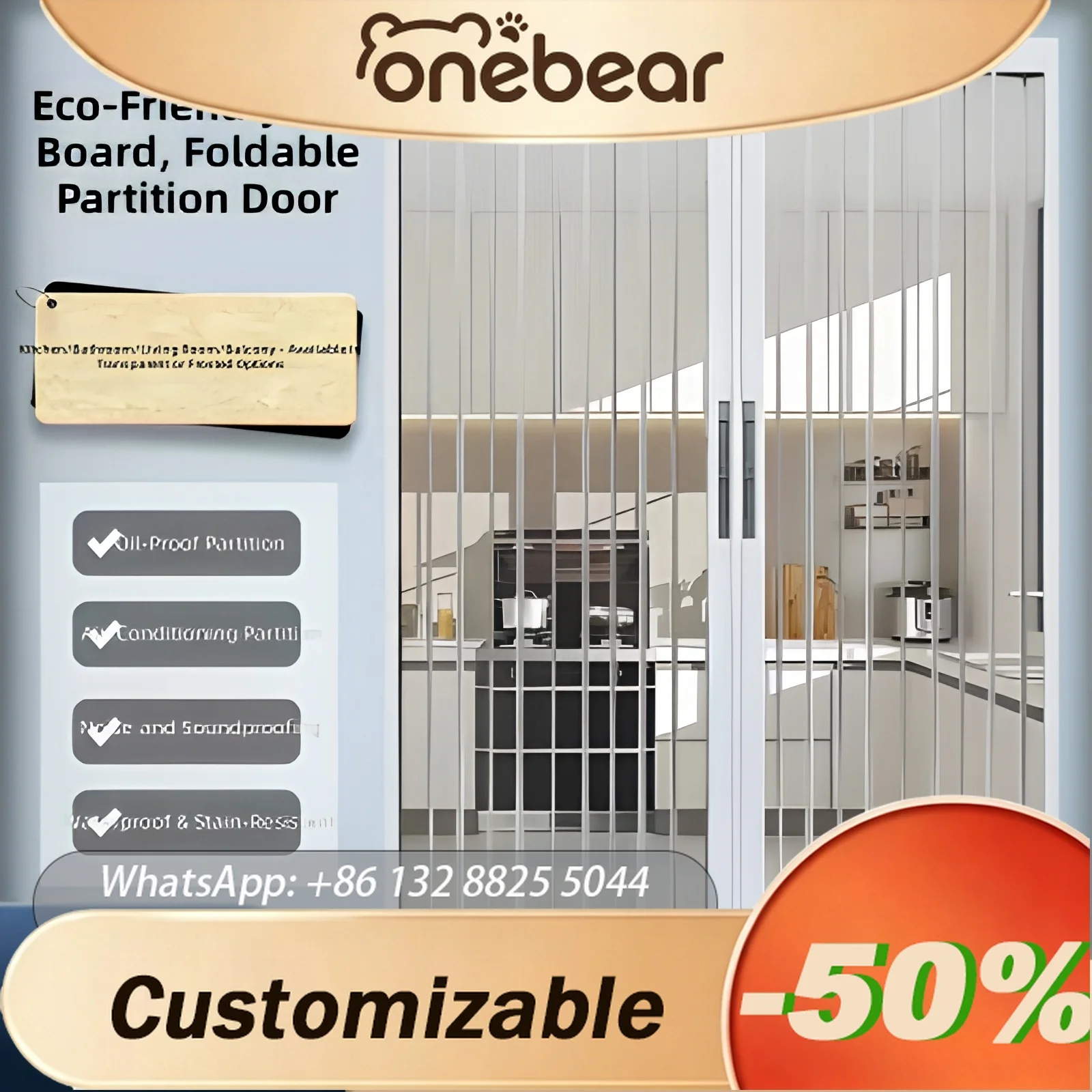 Customizable Aluminum‑Frame PVC Folding Partition Door Transparent Retractable Sliding Door, Heat‑Insulated For Kitchen Interior