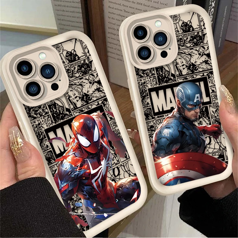 Marvel Spider Man Captain America Case for iPhone 15 14 13 12 11 Pro Max XS X XR 8 7 6S 6 Plus SE 2020 Shockproof Silicone Cover