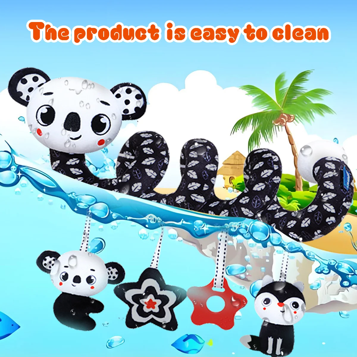 Spirale Plüschtiere, schwarz-weißes Kinderwagen-Autositzspielzeug, hängendes Rasselspielzeug für Kinderbett-Mobile, bestes Geschenk für Neugeborene