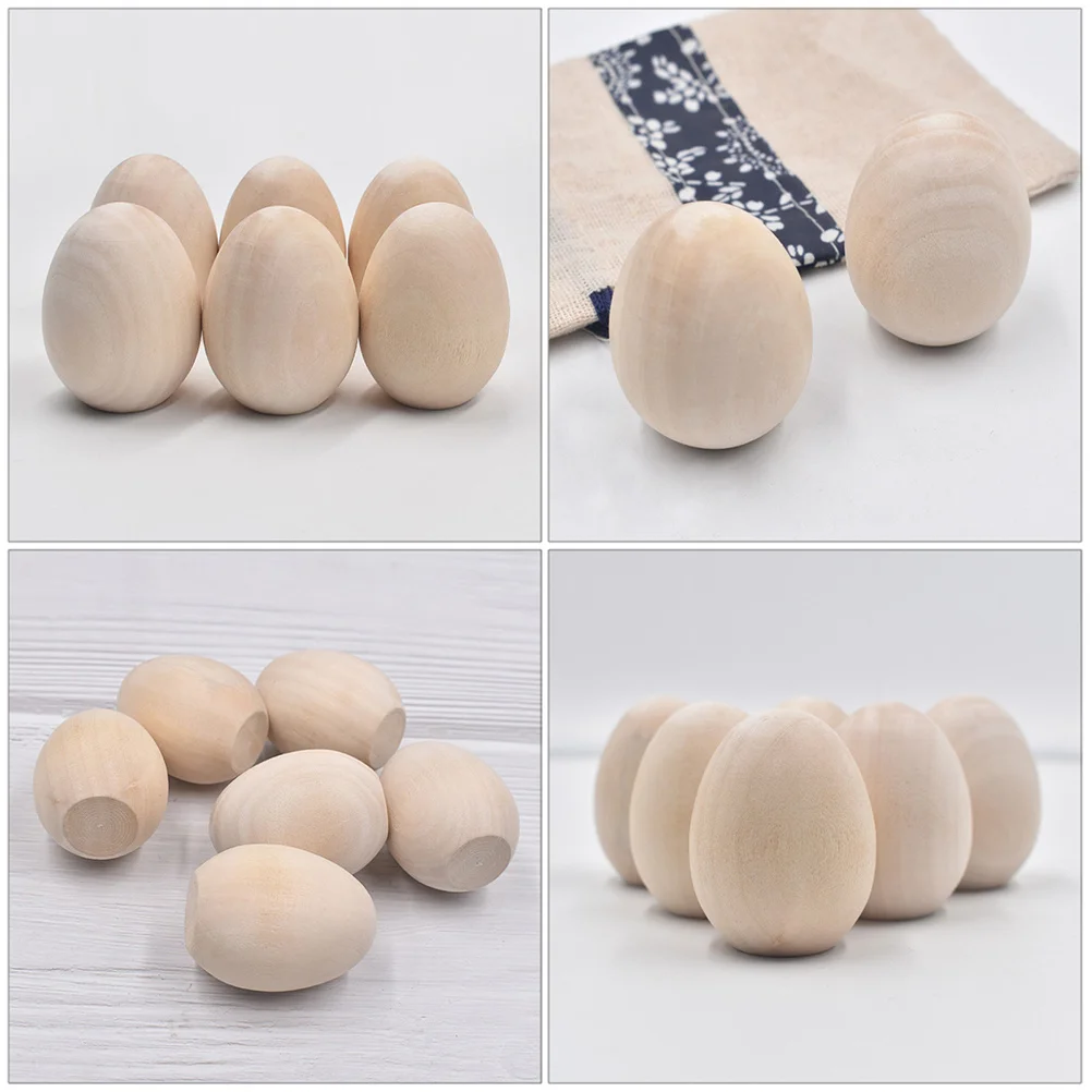 

12Pcs Lifelike Wooden Eggs Smooth Finish Fake Eggs for Children's Pretend Play Graffiti Art Craft Educational Montessori