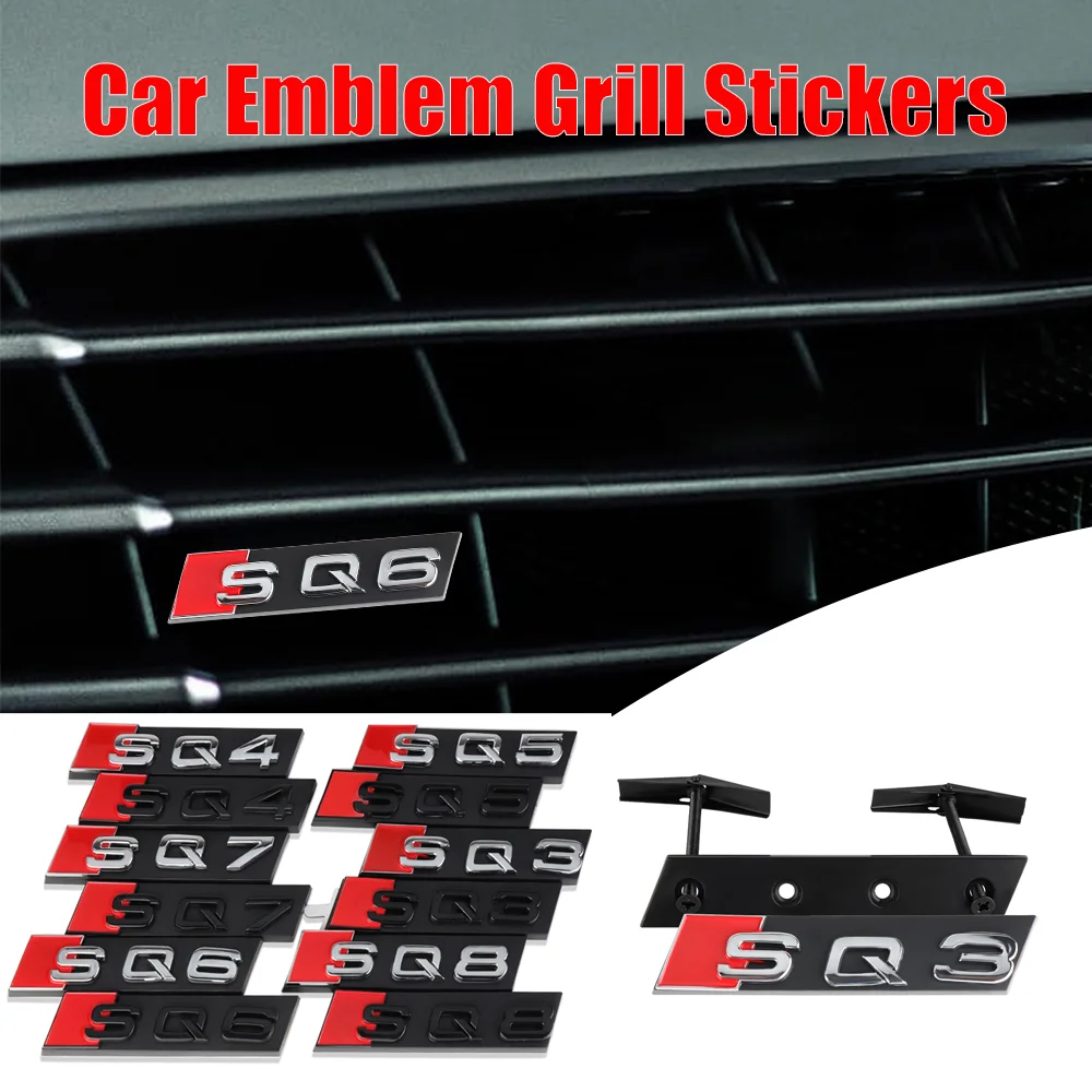 Black/Sliver ABS Plastic For Audi SQ3 SQ4 SQ5 SQ6 SQ7 SQ8 Car Front Grille Logo Exterior Modification Auto Accessories Stickers