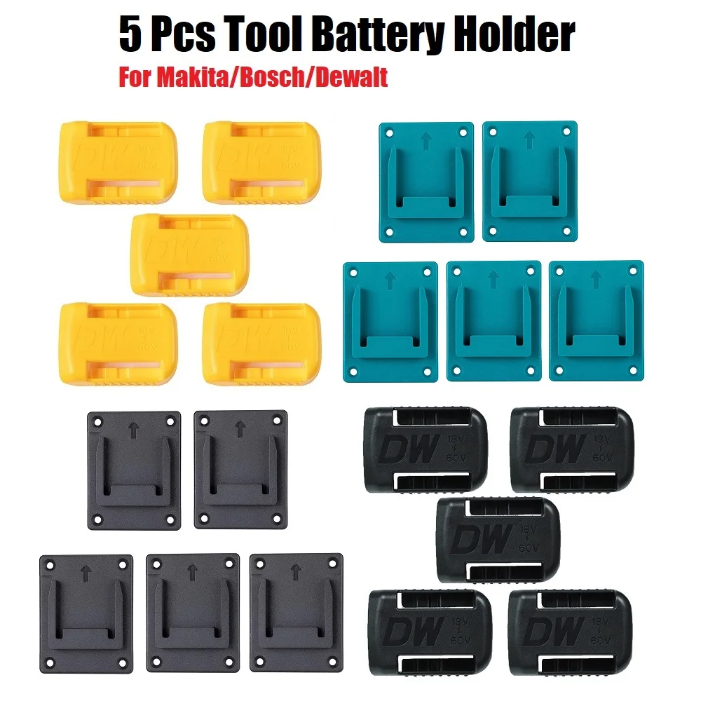 5 pçs li-ion bateria caso suporte de armazenamento de montagem na parede ferramenta apto para makita para bosch para dewalt 18v carregador de dispositivos elétricos