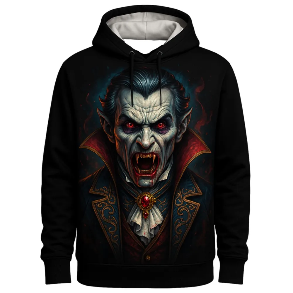 2026 New Model 3D Printed vampire-themed Print Pattern Casual Hooded Sweatshirt Trendy Cool Top High Collar Pullover