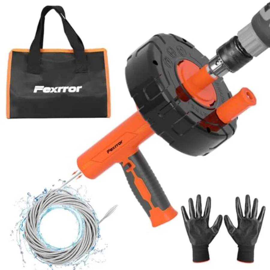 

33FT Drain Snake Auger with Auto-Feed Manual/Powered, Drain Clog Remover Tool for Sink, Toilet, Shower and Tub, Professional Pl