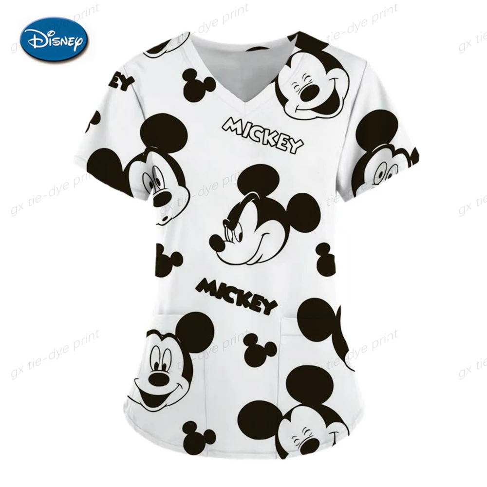 Mulheres Mickey Mouse Print Avental Cirúrgico, Conjunto Fosco, Uniforme Médico, Enfermeira, Salão de Beleza, Uniforme de Trabalho, Clínica,