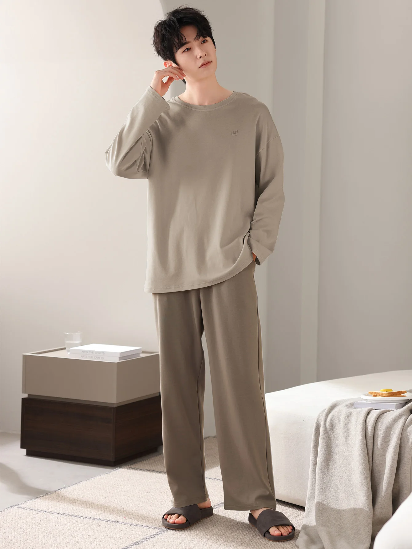 Vêtements de nuit pour hommes, 100% coton, manches longues, quatre saisons, grande taille, ensemble de costume de maison en pur coton pour adolescents pour la chaleur