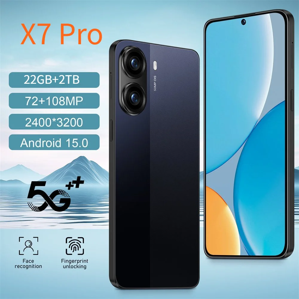 

2026 NEW X7 Pro Original 7.0 HD Global Edition Smart 5G Dual Card 22GB+2TB Android 7800mAh Battery Facial Recognition Function