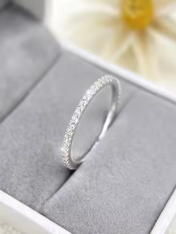 925 Sterling Silver 1.4mm Fashion Simplicity Full Zircon Stackable Plain Ring For Women Daily Party Personalized Fine Jewelry