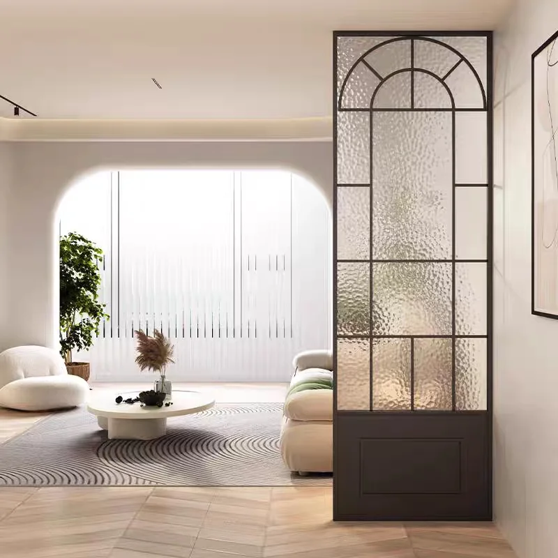 

French cream wind partition retro fake window living room partition wrought iron stainless steel glass creative arch