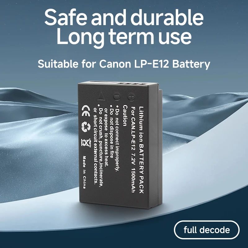 LP-E12 875mAh High Capacity Rechargeable Li-Ion Battery with Safe Protection for Canon M/M2/M10/M50/M200/100D Cameras