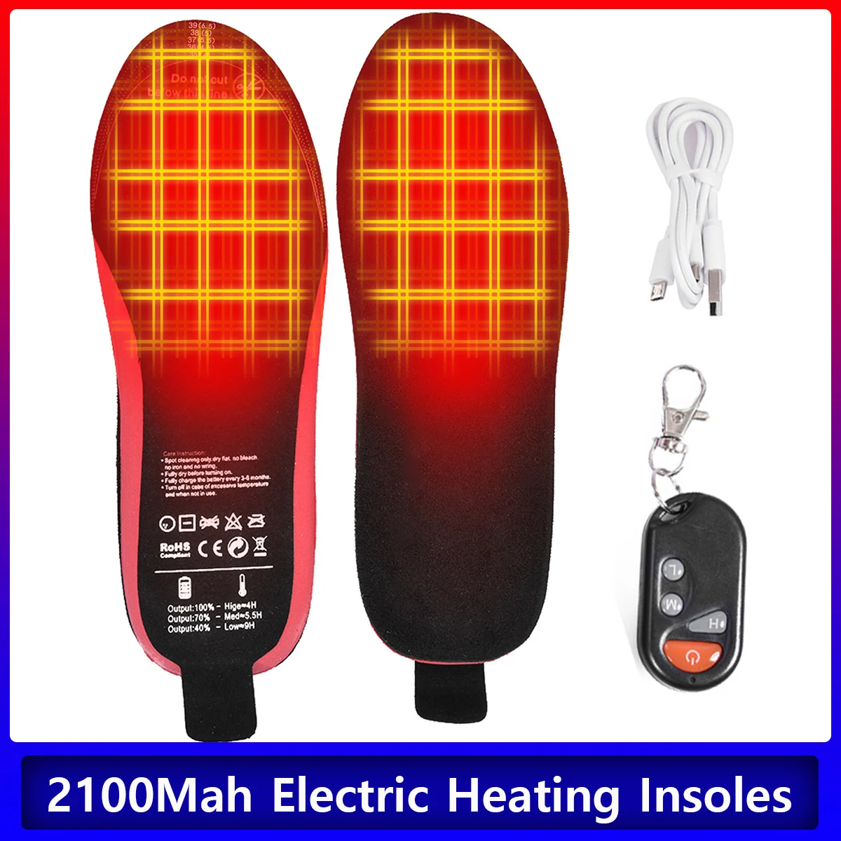 

Winter Heated Shoe Insoles 2100Mah Rechargeable Remote Control Electric Heating Insoles Cuttable Camping Foot Warmer Shoes Pads