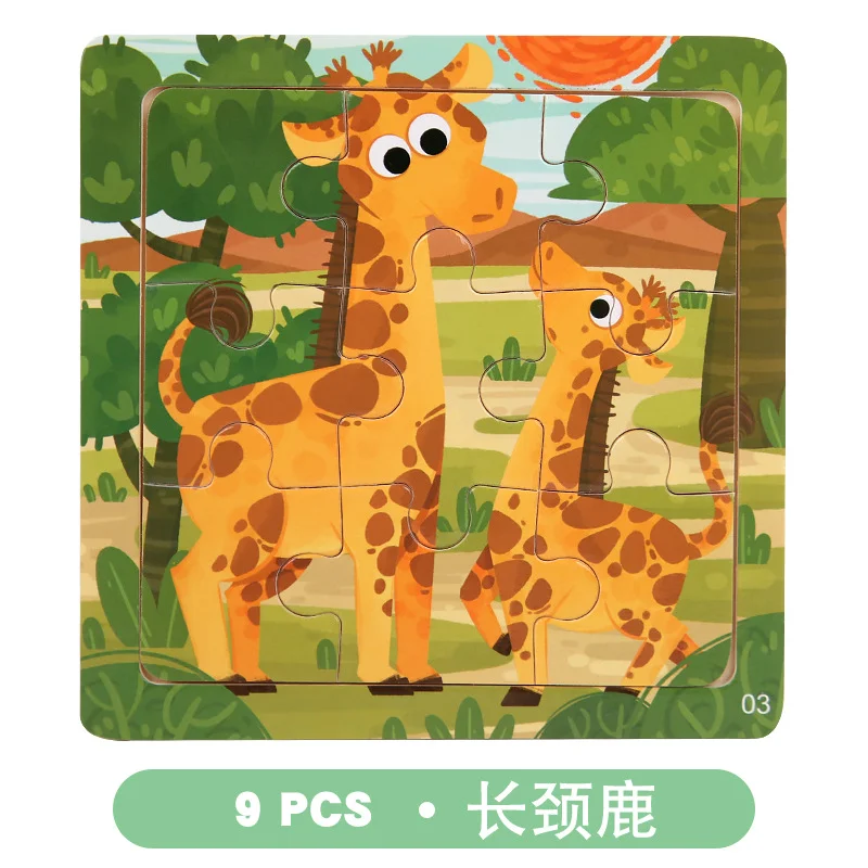 9 Stuks Montessori 3D Puzzel Houten Speelgoed voor Kinderen Cartoon Dier Voertuig Puzzel Educatief Speelgoed voor Kinderen