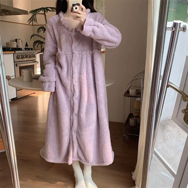 Robes Women Winter Plus-velvet Simple Warm Home Baggy Casual Sexy Temper Sleepwear Korean Style Classic All-match Daily Clothing