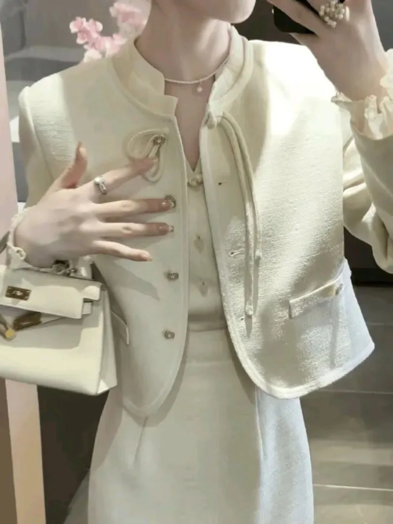 New Luxury High Quality Chinese Women's Two Piece Set Fashion Autumn Slim Long Sleeve Short Jacket + Dress Small Fragrant Suit