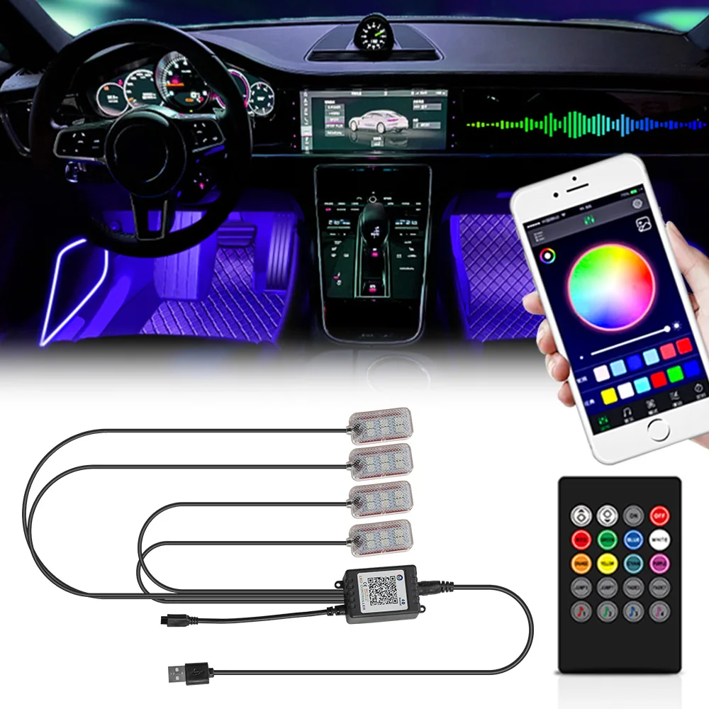 

Автомобильный ножной окружающий свет, неоновый комплект освещения, аксессуары, подсветка, дистанционное приложение, музыка, RGB, авто, интерьер, декоративная атмосферная лампа