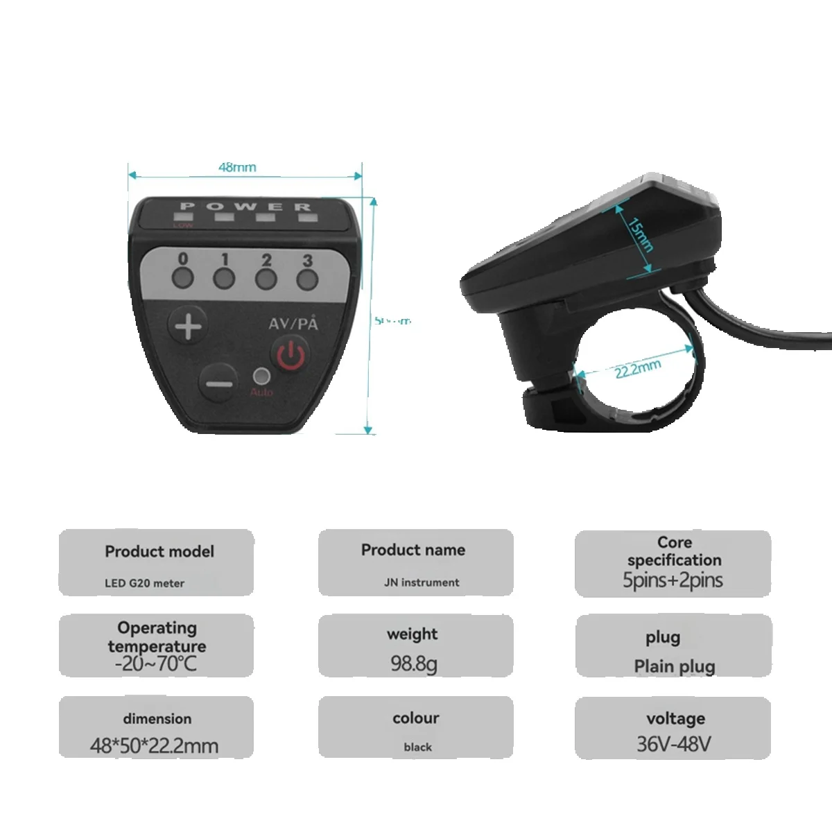 AliExpress AA85 Electric Bicycle 36V48V LED G20 Meter Control Panel Display for Ebike 5 Pin Waterproof Plug Connector