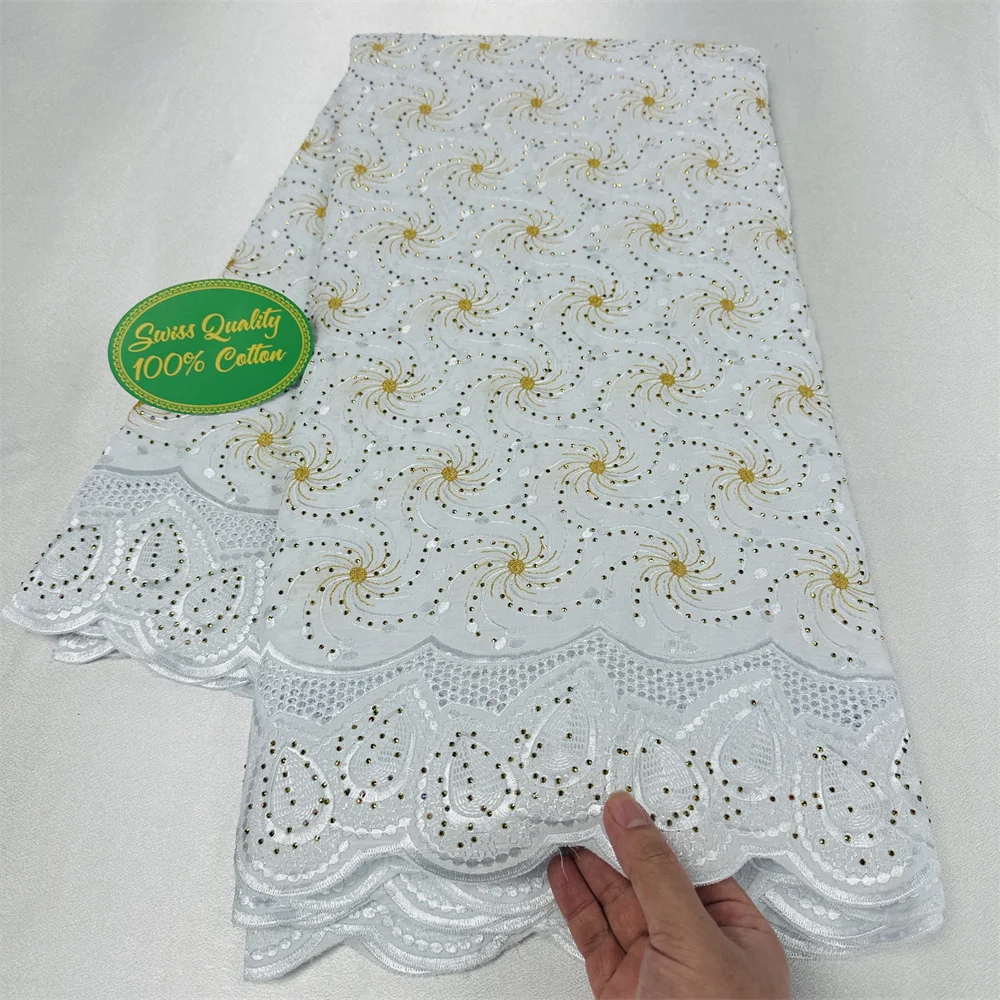 White African 100% Cotton Lace Fabric  High Quality Swiss Voile Cloth Nigerian Embroidery Material Coton Tissu Africain WC4