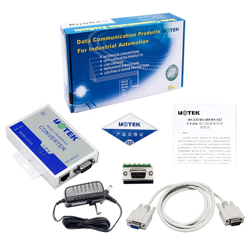 RS232 to RS485 RS422 Interface Converter DB9 and RJ45 Port with 600W Surge Protection UT-216 UOTEK