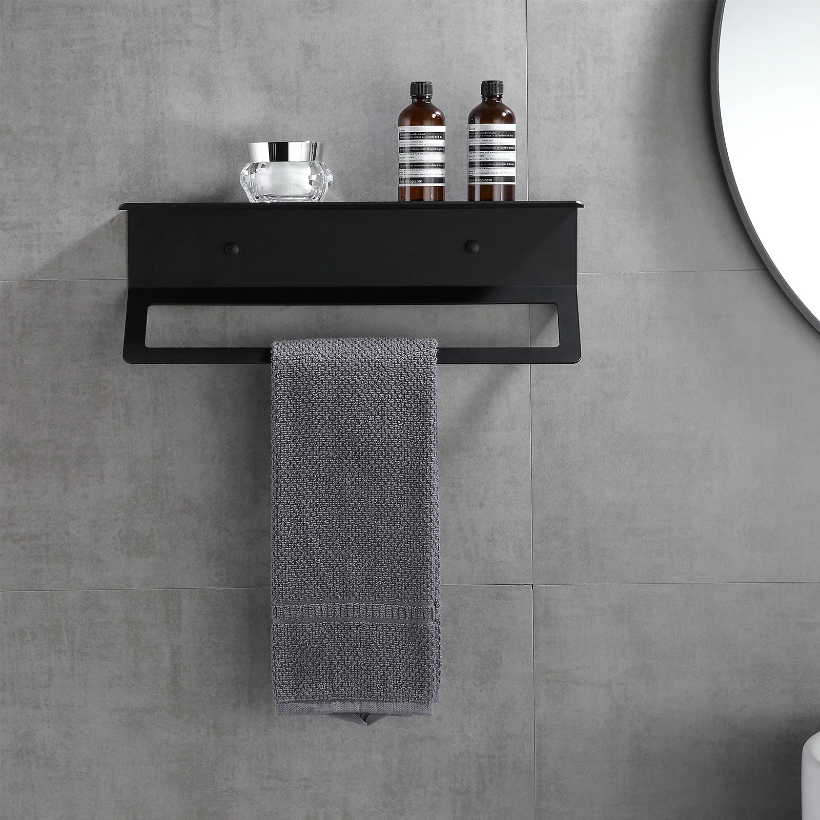 Space Aluminum Bathroom Storage Rack Hole Free Wall Hang Toilet Storage Finishing Rack Multifunctional Double-Layer Towel Rack