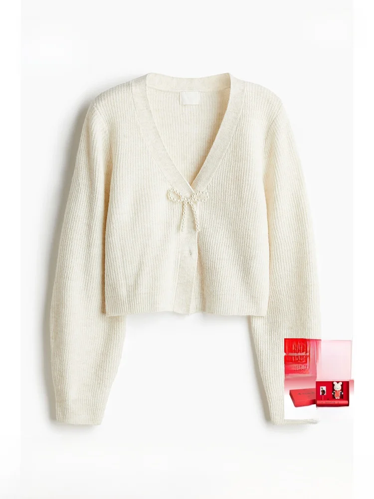 

Женский модный вязаный свитер H&M с узлом, праздничный кардиган свободного кроя с длинными рукавами, укороченный