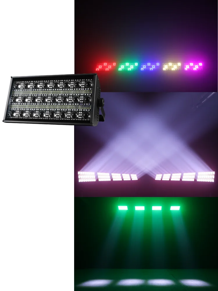 2 Stück 300W LED Beam & Strobe RGBW 48-Zonen-Stroboskoplicht 24 Stück 8000K Strobe DMX Superhelle DJ Wash Bar Bühnenbeleuchtungseffekte