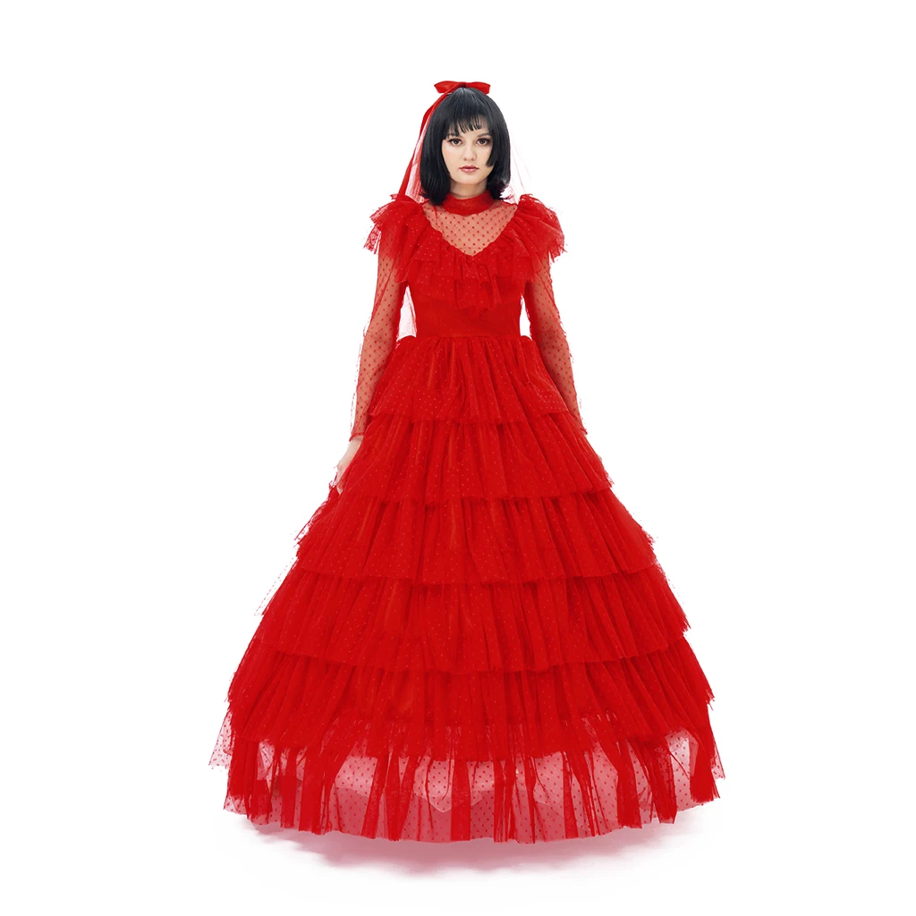 

Lydia Deetz Cosplay Costume Lydia Red Wedding Dress Gothic Bride Costume For Women Adult Halloween Carnival Outfits