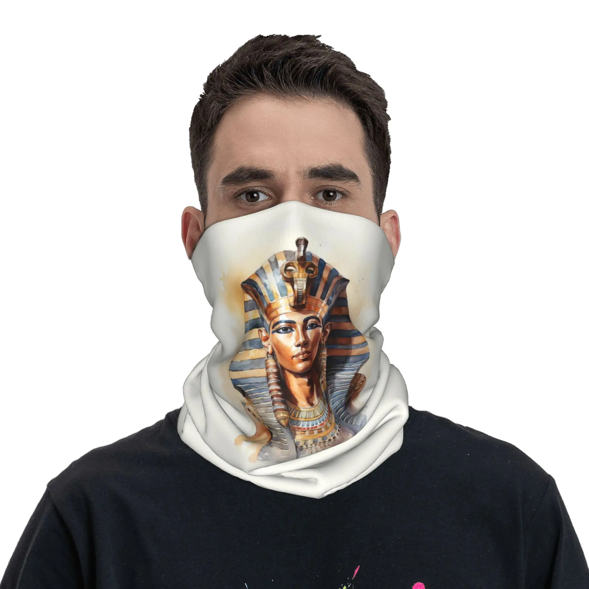 Egypt Ancient Mysterious Pattern Bandana Neck Gaiter Printed Wrap Scarf Balaclava Hiking Fishing for Men Women Adult Windproof