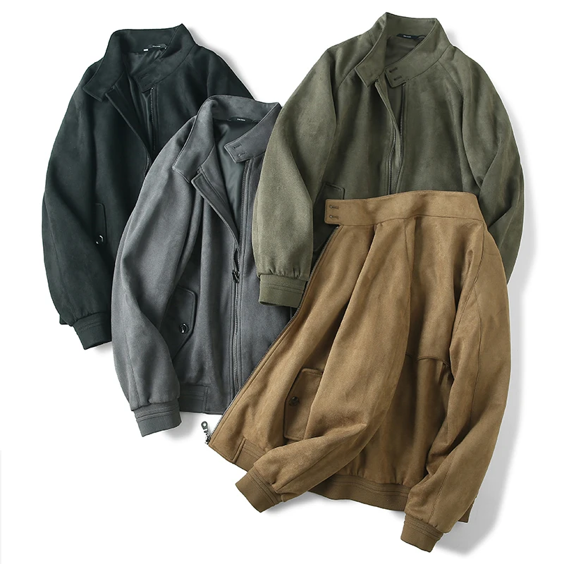 

Мужская модная мотоциклетная куртка из высококачественной замши с воротником-стойкой, повседневная, приталенного кроя, в городском стиле, с длинными рукавами