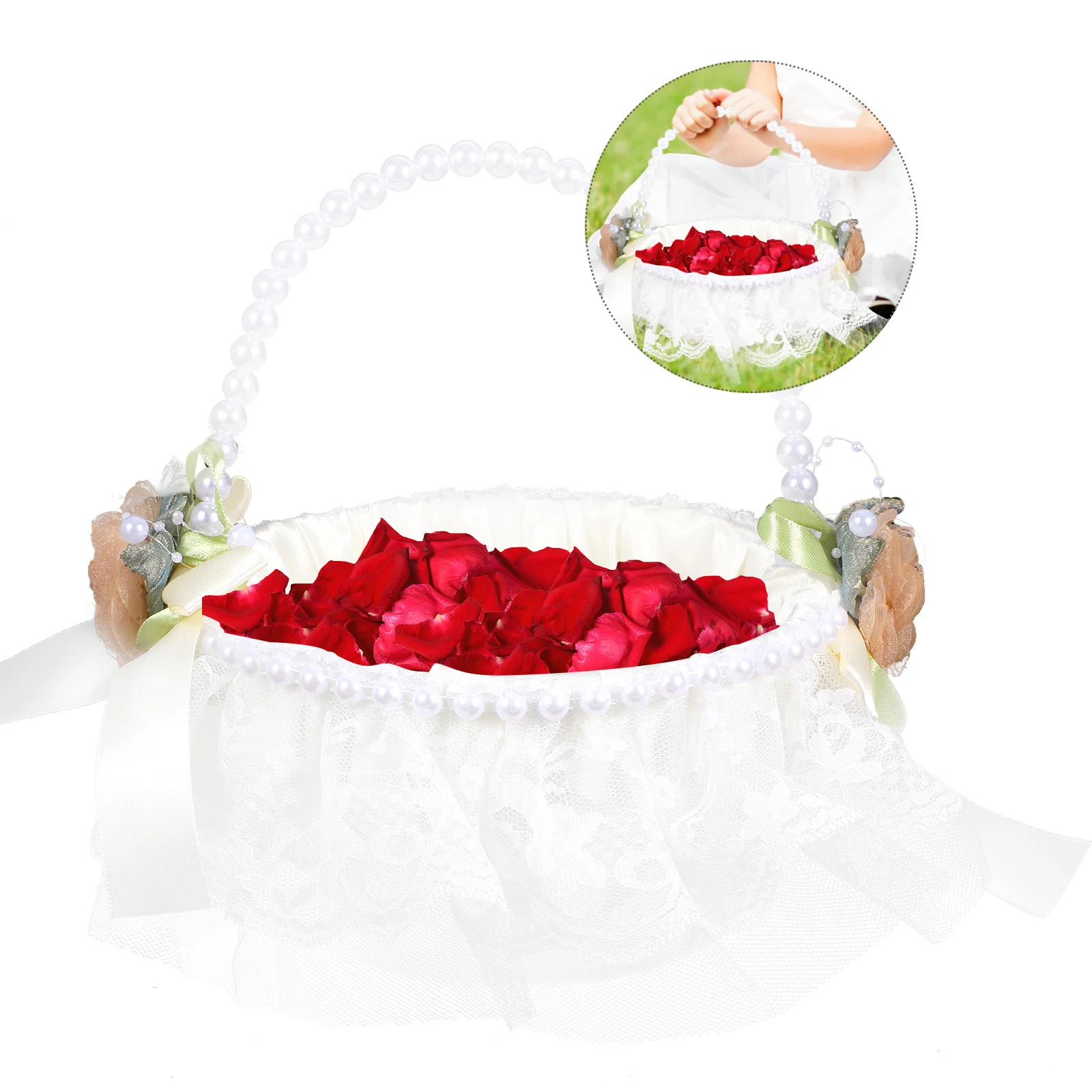 سلة زهور الزفاف الساتان المحمولة لزهرة حفل الزفاف حامل بتلات الورد سلة صغيرة لوازم الزفاف