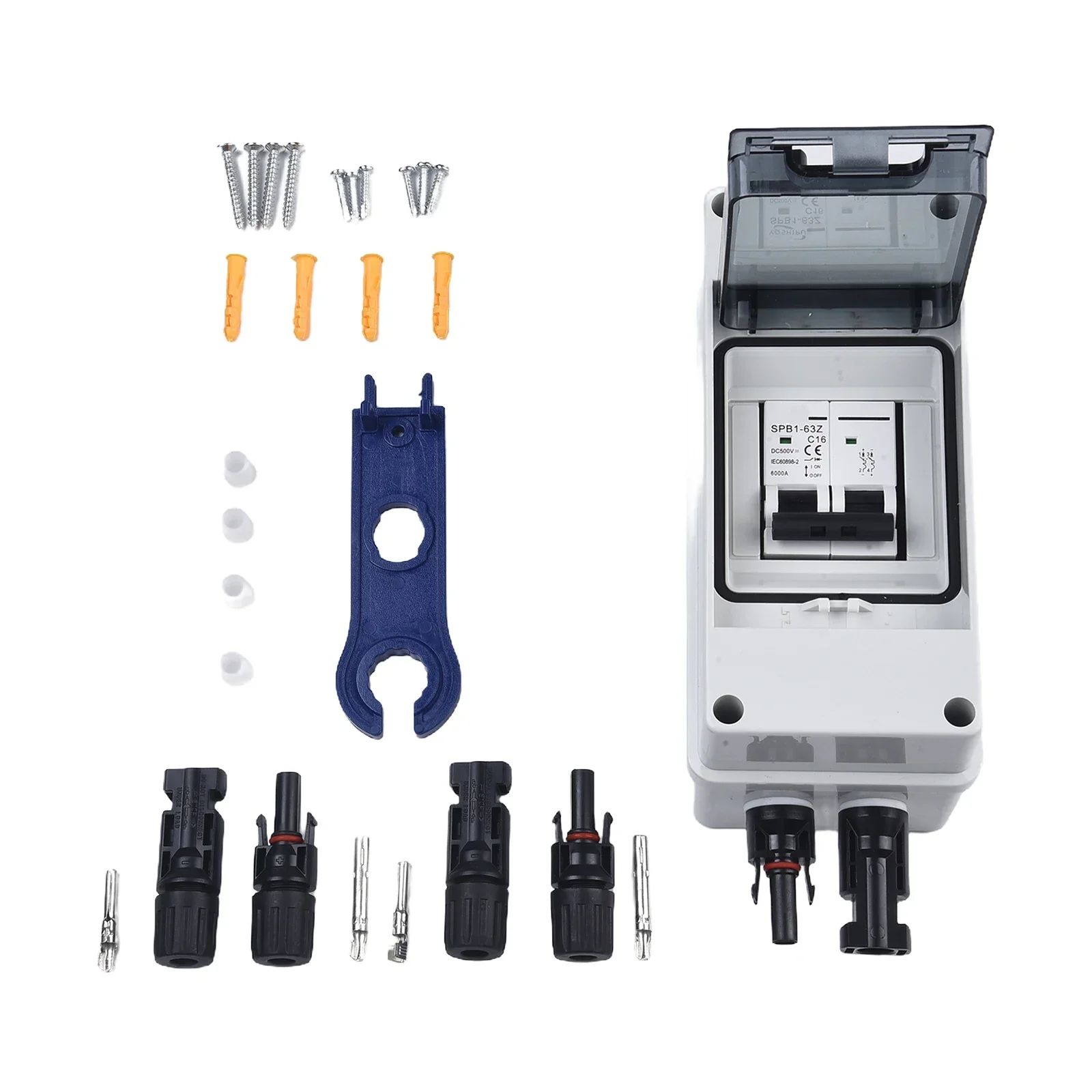 

16A DC Isolator Switch PV System Circuit Breaker 2P 16A Combiner Box With Cable Plug 165*80*93mm Solar Connectors