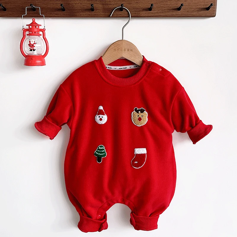 2025 New Year Kids Clothing 0-24M Infant Baby Boys Girls Jumpsuit Long Sleeved Cartoon Print Romper Christmas Children Clothes