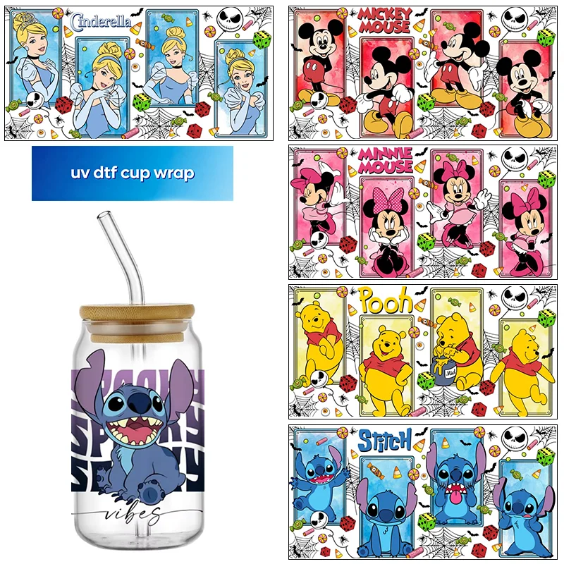 Mixed cartoon characters design UV DTF transfer Sticker DIY Waterproof Decals For 16oz Glass Coffee Cup wrap Sticker