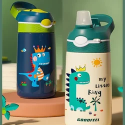 Children's Vacuum Flask with Cute Duck Design and Straw, Stainless Steel Thermos Cup with Handle, Leak-Proof Lid, 400ml