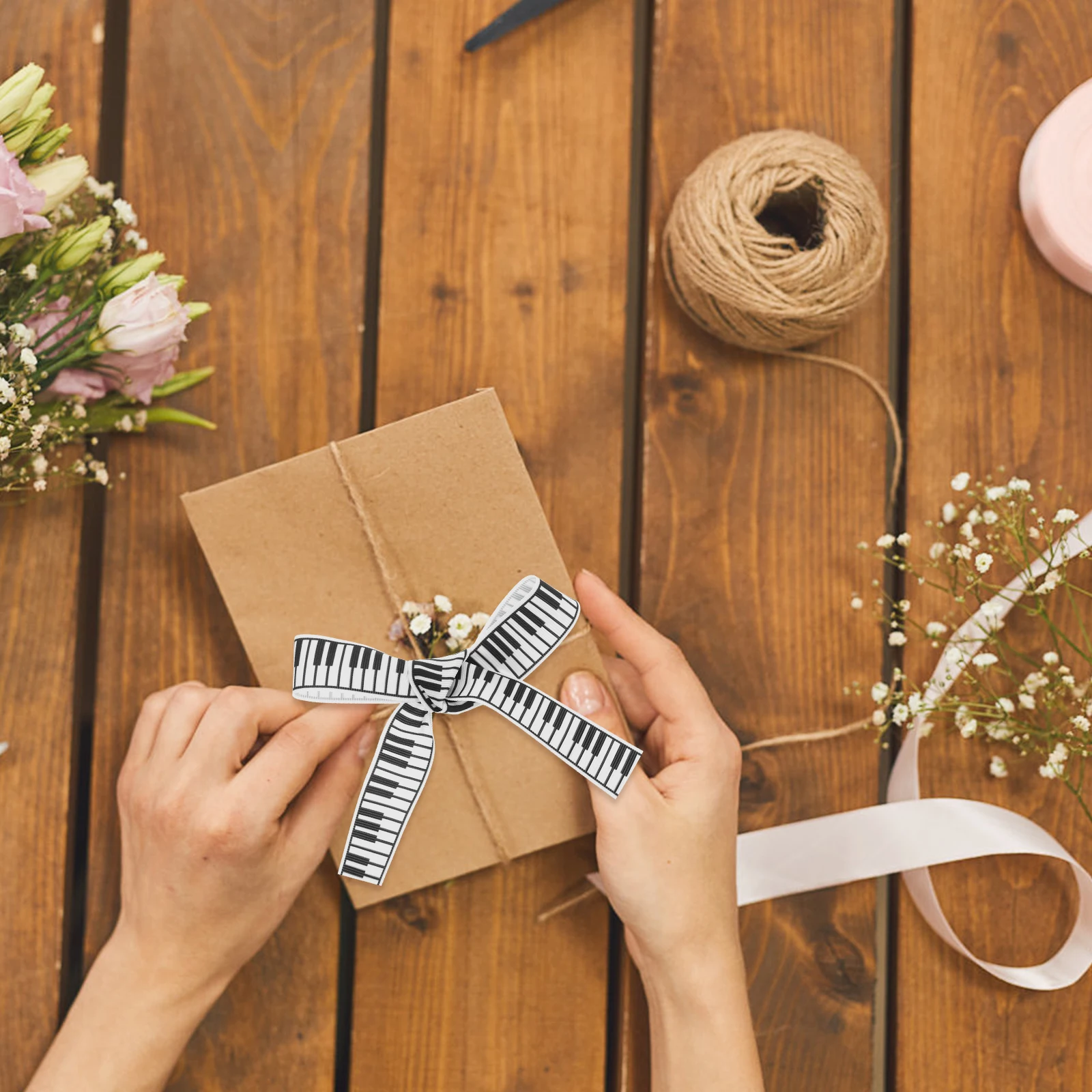 

Piano Music Ribbon Black White Musical Notes Present Packaging Decorative Bows Holiday Birthday Party Xmas Tree Decorations