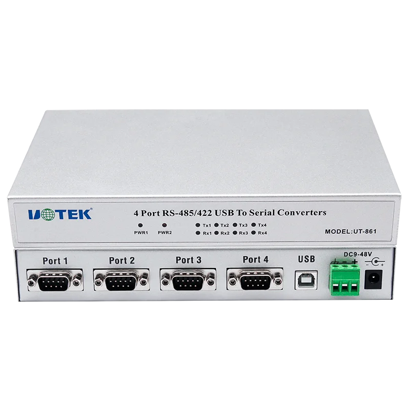 UOTEK USB to RS-485 RS-422 Converter USB-B 4 Ports RS485 RS422 Adapter with Optical Isolation Serial DB9 Connector ESD UT-861A