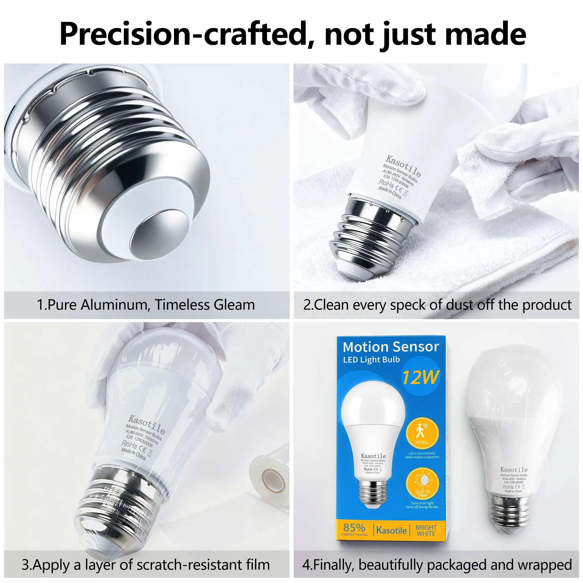Motion Sensing LED Light Bulb 80-265V 12W E26/E27 Smart Bulb Motion Induction For Home Stair