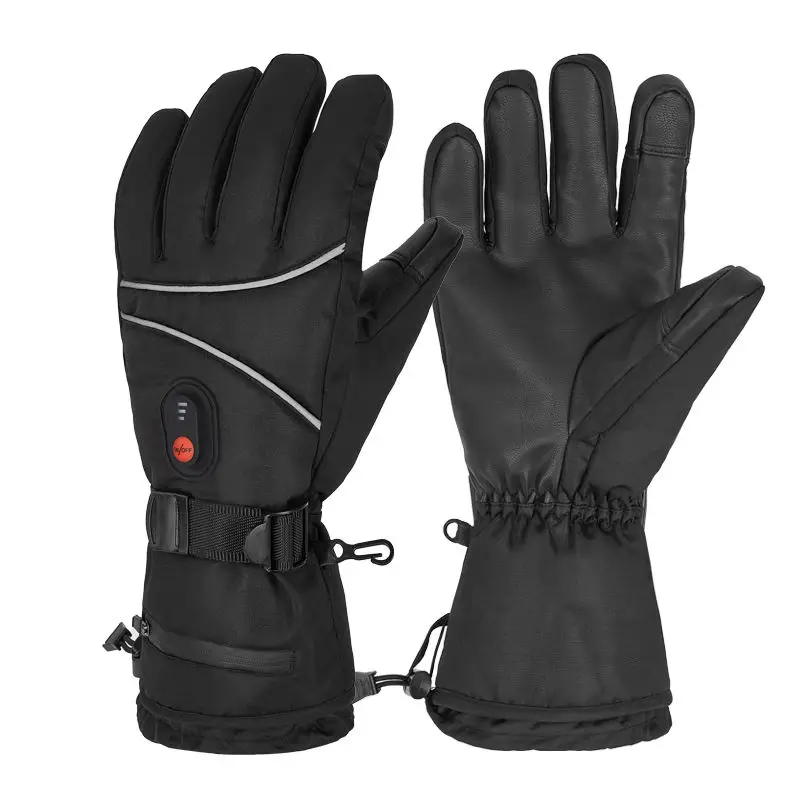 2026 In Stock Customized Heated Winter Rechargeable Battery Waterproof Thickened Leather Gloves  with Touch for Men and Women