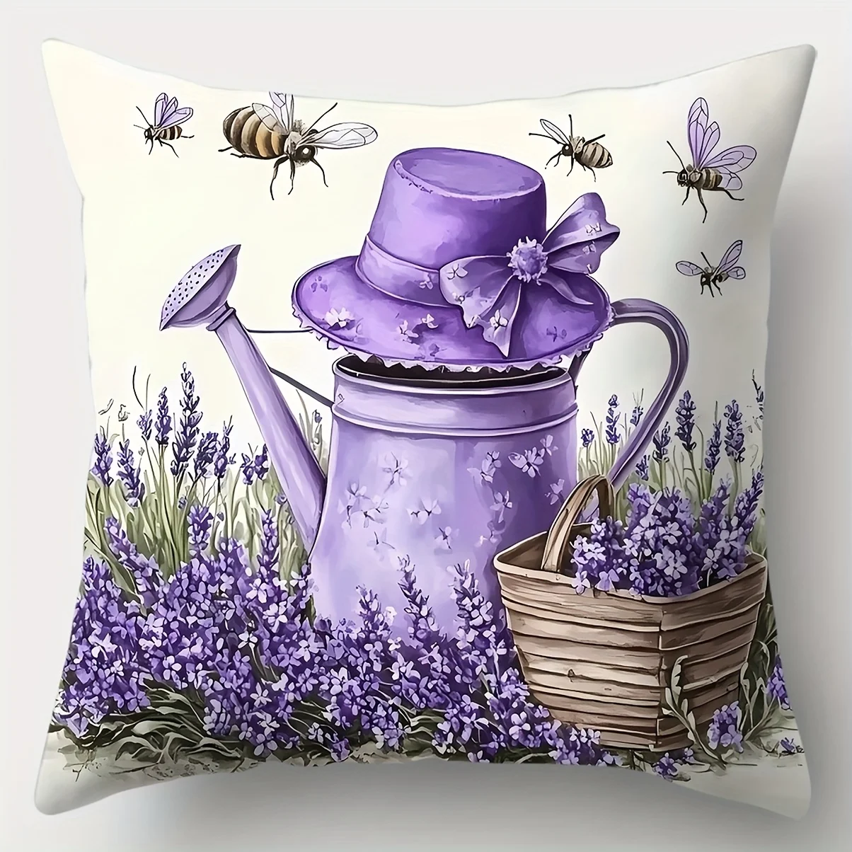 Lavender Digital Print Craft Cushion Cover Peach Skin Velvet Room Home Sofa Living Office Car Simplicity Pillow Cover 45x45cm