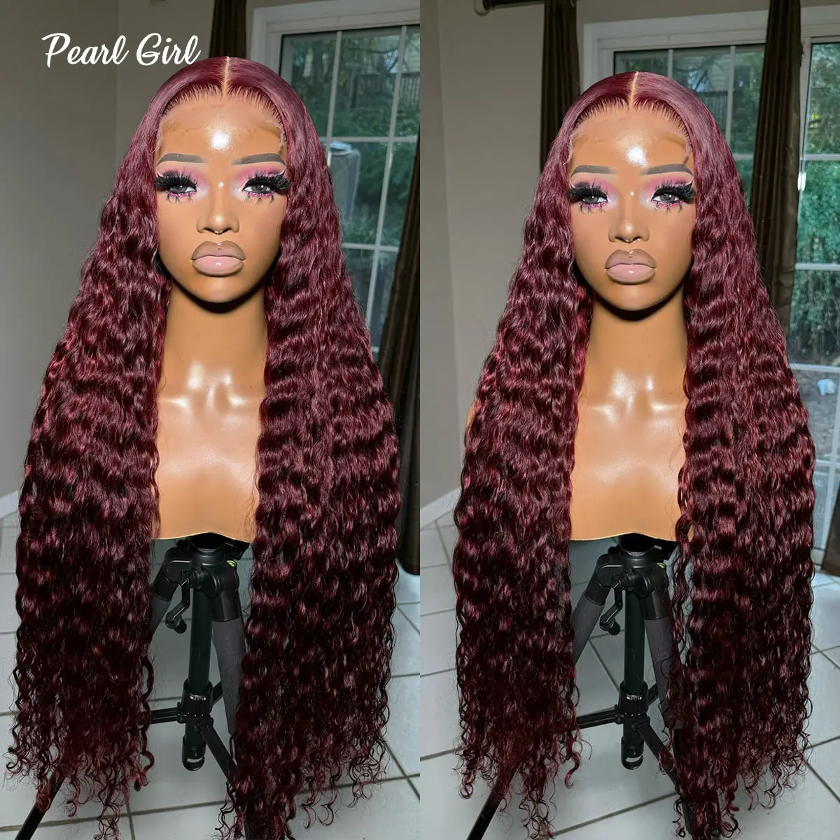 13x6 Deep Wave Lace Front Wigs Human Hair Wine Color 13x4 Full Frontal Wigs 250% Density Glueless Wig 99j Burgundy Deep Wave Wig