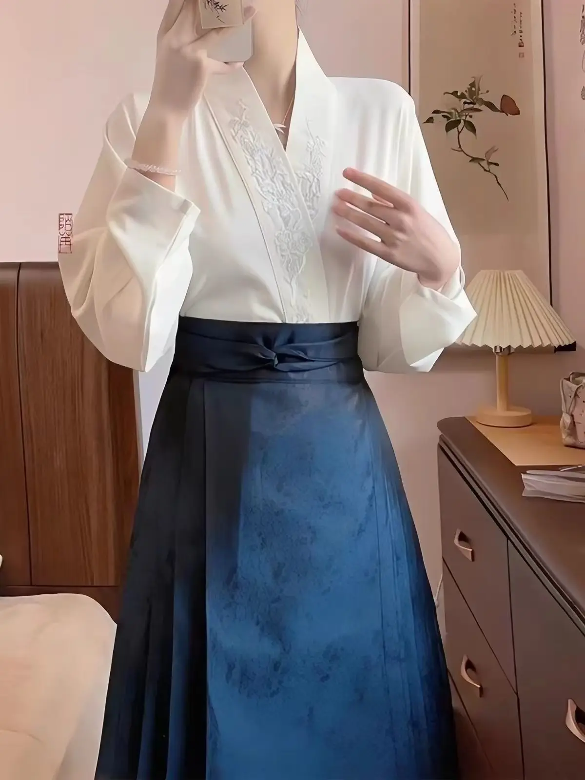 Elegant Chinese Style Women Blouse Improved Hanfu Cross Plane Collar Daily Top Ming Horse Face Skirt Element Fashion Shirt