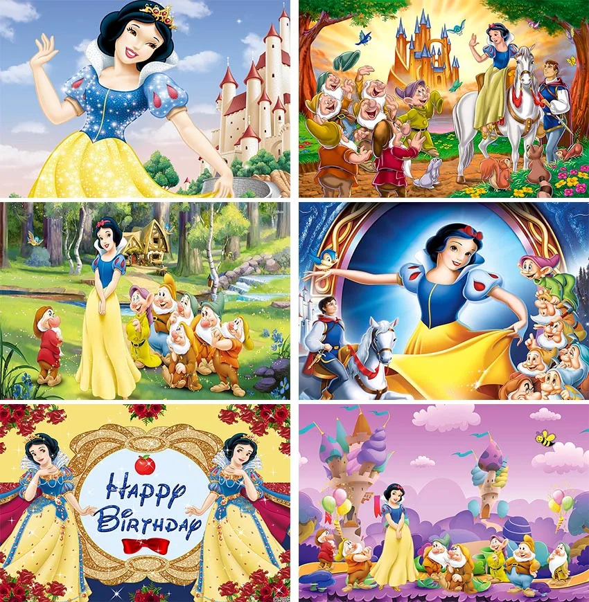 Disney Snow White Backdrop Children Birthday Girls Princess Party Flowers Kids Cartoon Decoration Backgrounds Photography