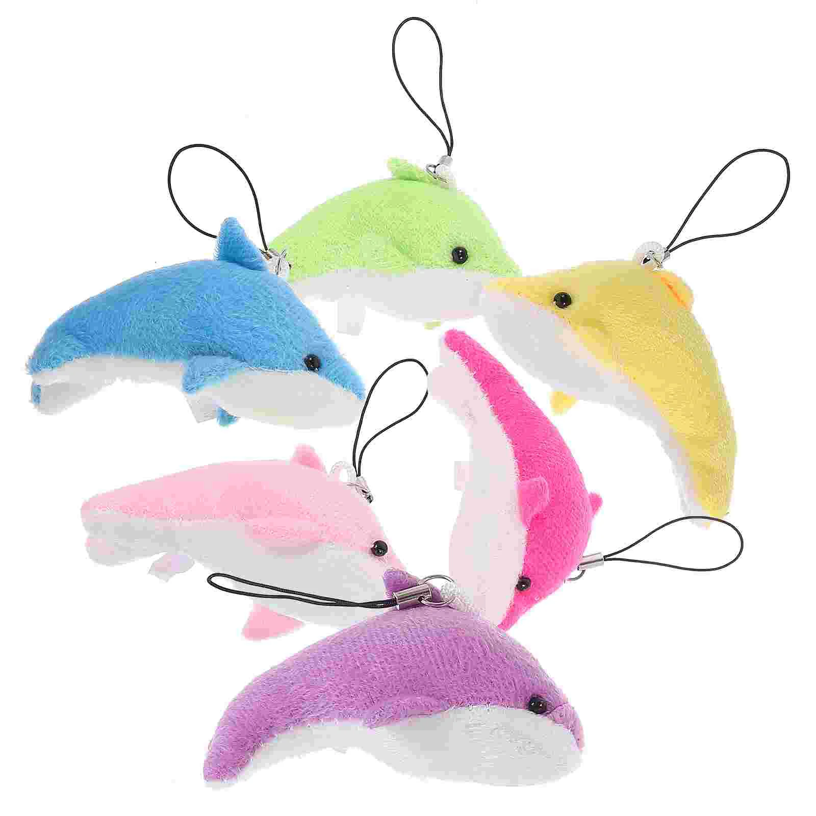 

6 Pcs Dolphin Decorations Keychain Charms Locket Phone Pendant Pp Cotton Party Favors Hanging Ornaments Small Mini Backpack