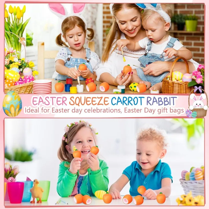 1-40PCS Children Stress Relief Easter Carrot Bunny Giant Squishy Toy Squeeze Cup Telescoping Fidget Pocket Small Gift Novelty