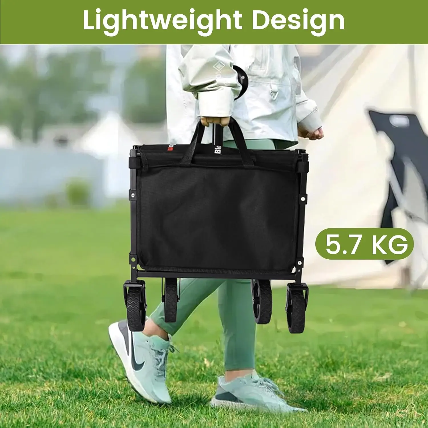 عربة عربة قابلة للطي بعجلات، سعة 220 رطلاً، أداة خفيفة الوزن قابلة للطي للتسوق والتخييم الرياضي