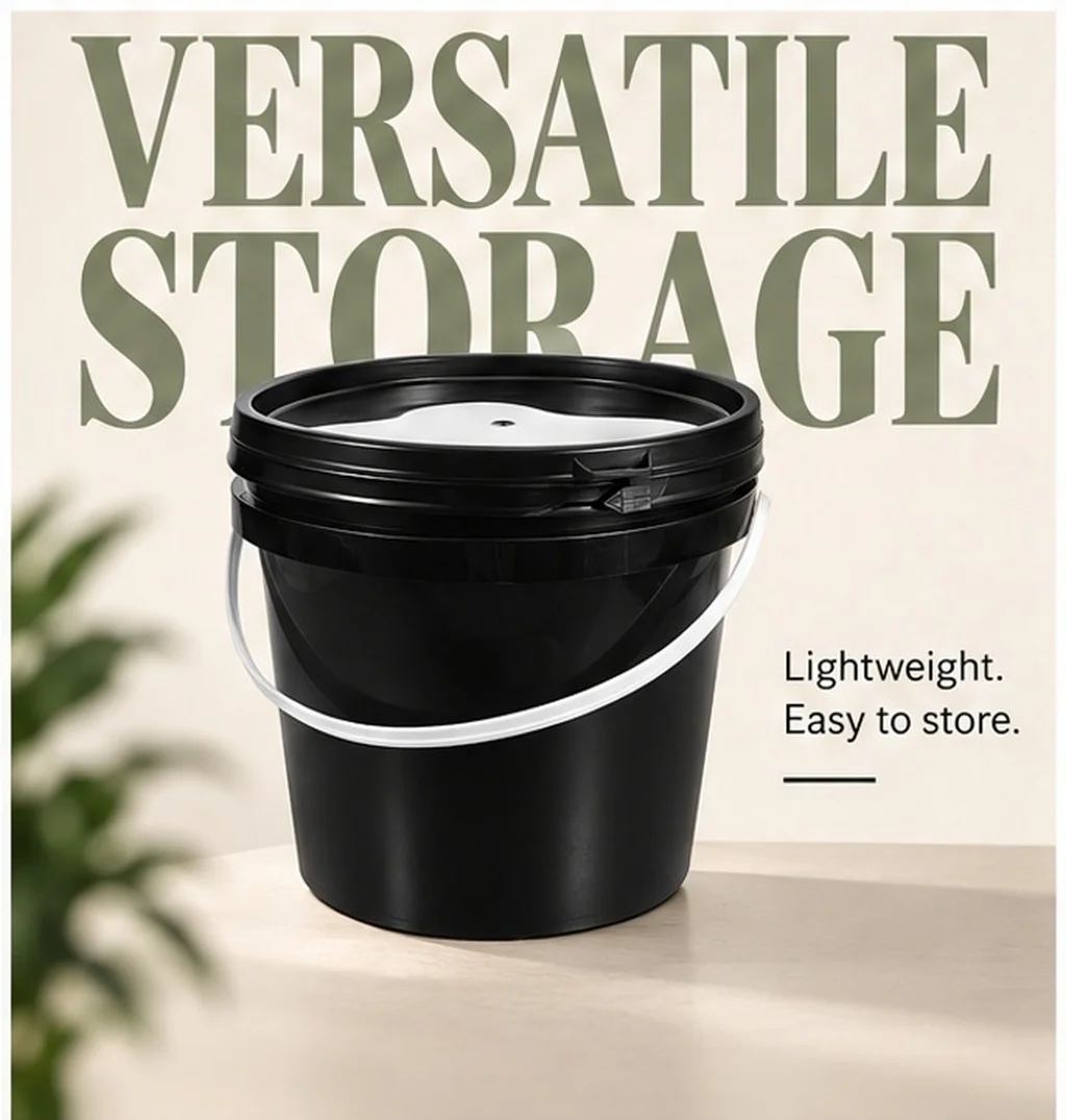 2L Black Lightproof Bucket Durable Plastic Container With Handle Empty Paint Cans Round Lid Paint Bucket Storage For Paint