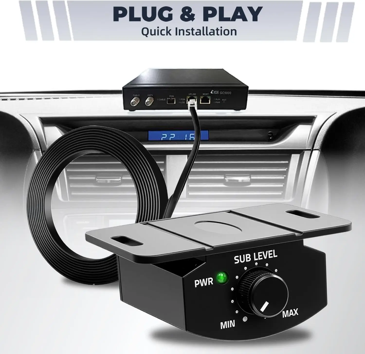 Car Audio SUB Level Remote Controller 6 Core RJ12 Bass Gain Knob 4 Meters Flat Wire for Car Amplifier Active Subwoofer