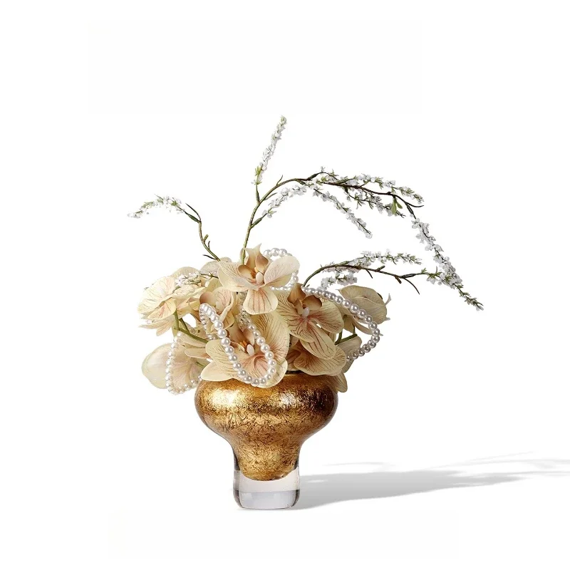 French light luxury glass tall vase flower arrangement overhead floor hotel living room coffee table floral ornament